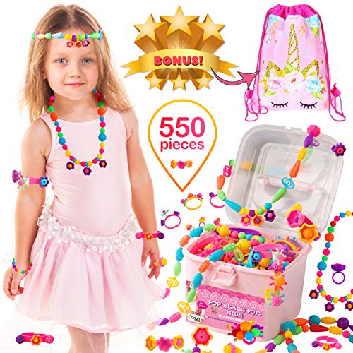 ORIAN Pop Beads Jewelry Making Kit for Girls, 550+ Piece Set, Pop Beads for Girls Ages 3 and Up, Fun and Colorful Snap Beads, Bracelet Making Kit, Necklaces and Rings. Great Colorful Unicorn Gift Bag