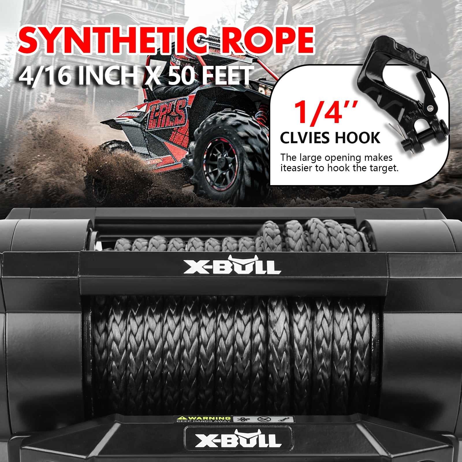 X-BULL 6000LBS IP68 Waterproof Electric Winch 12V 2 in 1 Wireless Remote Synthetic Rope Boat ATV UTV 4WD Winch Off-Road