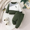 thumbnail image 2 of Odeerbi Infant Boys Fall Winter Outfits Dinosaur Sweatsuits Color Block Cotton Tracksuit Printed Loose Long Sleeve Sweatshirt Sweatpants Set Infant Clothes Green, 2 of 4