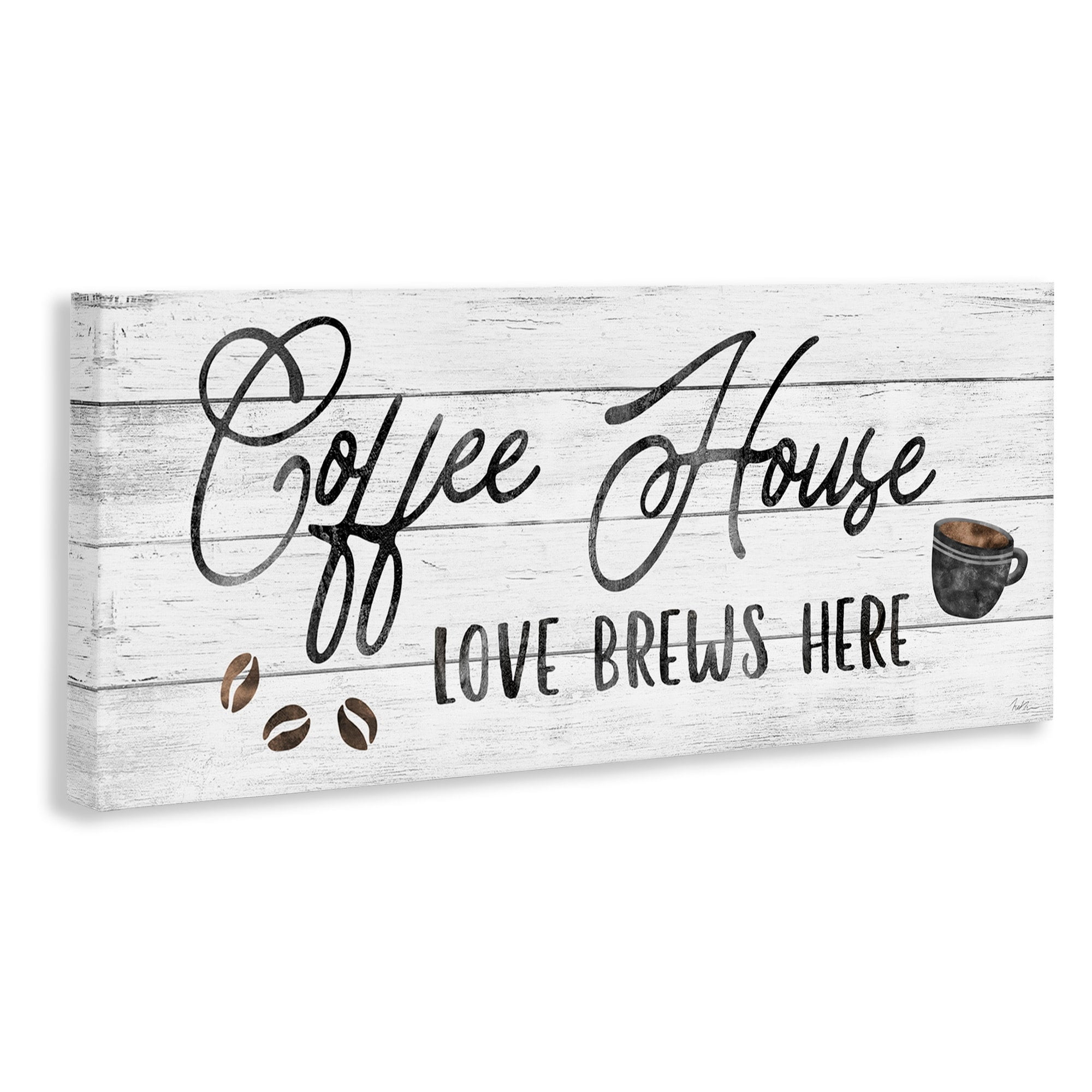 Stupell Industries Coffee House Love Brews Here Kitchen Calligraphy Typography, 30 x 13, Design by Natalie Carpentieri