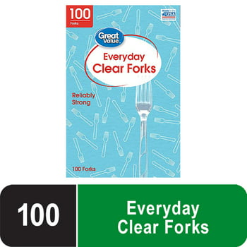 Great Value Everyday Disposable Plastic Forks, Clear, 100 Count