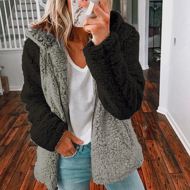 Pntutb Moda Mujer Cálido Faux Coat Chaqueta Invierno Empalme Cremallera Sólido Manga Larga Prendas De Vestir Exteriores Liquidación Pntutb Pntutb-7361