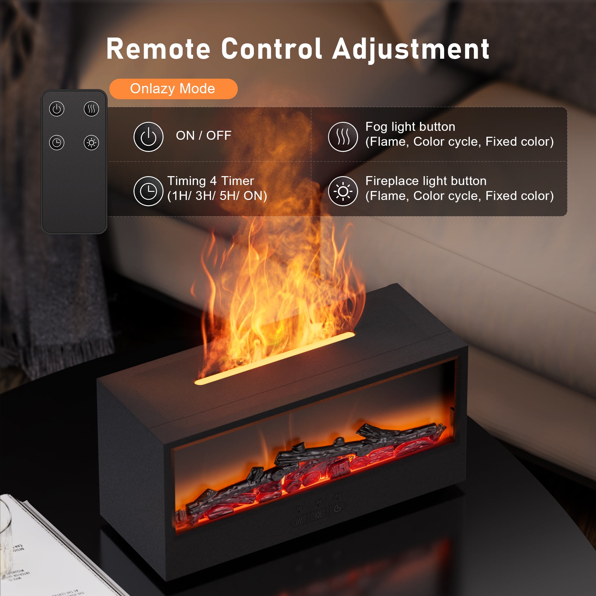 150ml Ultrasonic Aroma Humidifier & Essential Oil Diffuser with Remote Control, 7-Color Flame Effect, for Home Bedroom Office Black