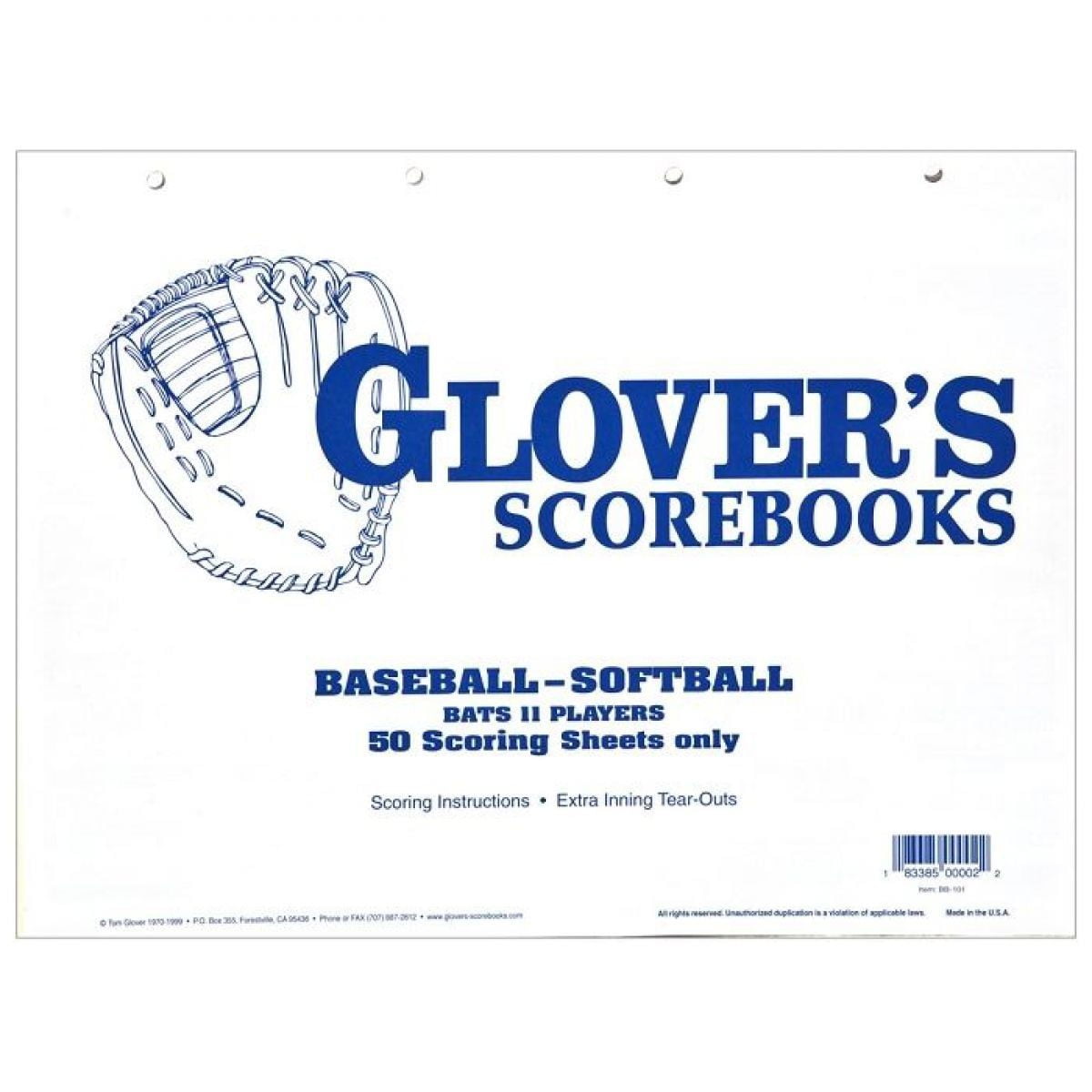 Glover's Scorebooks Baseball/Softball 50 Scoring Sheets (No