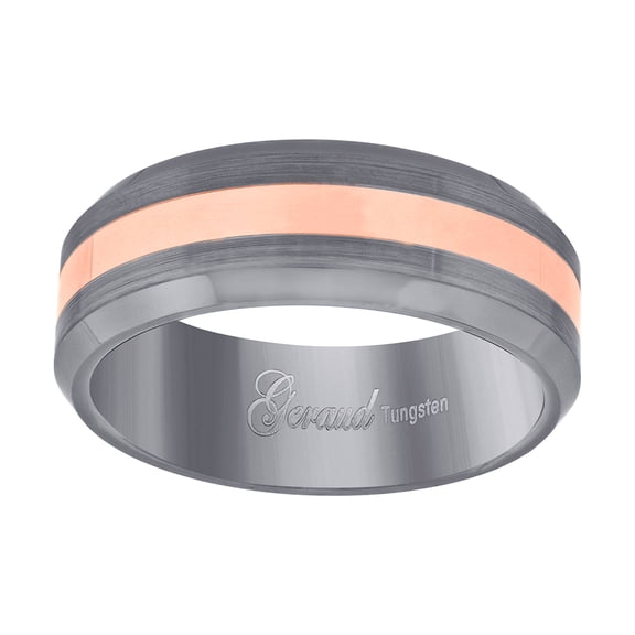 Tungsten Brushed Rose-tone Center Beveled Edges Mens Comfort-fit 8mm Size 12.5 Wedding Anniversary B Ring for Men