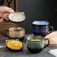 thumbnail image 3 of 480ML Ceramics Coffee Cup,Stoneware Coffee Mugs,Stoneware Coffee,Large Tea Cups Mugs,Cappuccino Cups (blueWith cover), 3 of 5