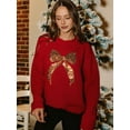 thumbnail image 6 of Women'S Long Sleeve Crew Neck Pullover Sequin Sweater Tops Red S, 6 of 10
