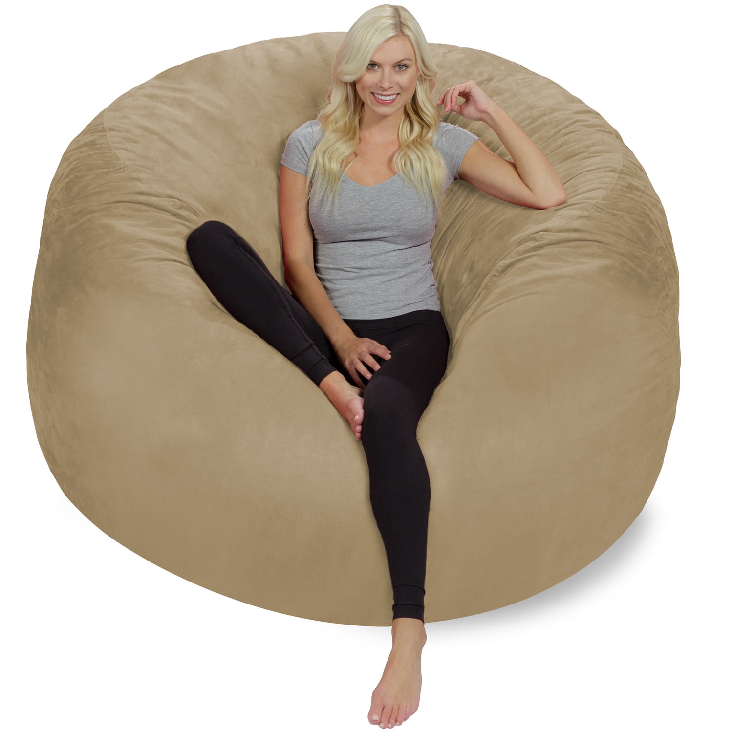 Chill Sack Bean Bag Chair, Memory Foam with Microsuede Cover, Kids, Adults, 6 ft, Camel