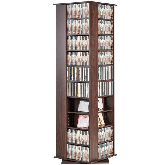 Media Storage Cabinet, 4-Layer DVD Shelf Holds 1040 CDs, Adjustable CD Shelves 34 Compartments, Protects & Organizes Music, Movie, Video Games or Memorabilia Collections, Nut-brown