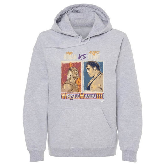 Men's 500 Level Gray WrestleMania Hulk Hogan Vs. Andre The Giant Pullover Hoodie
