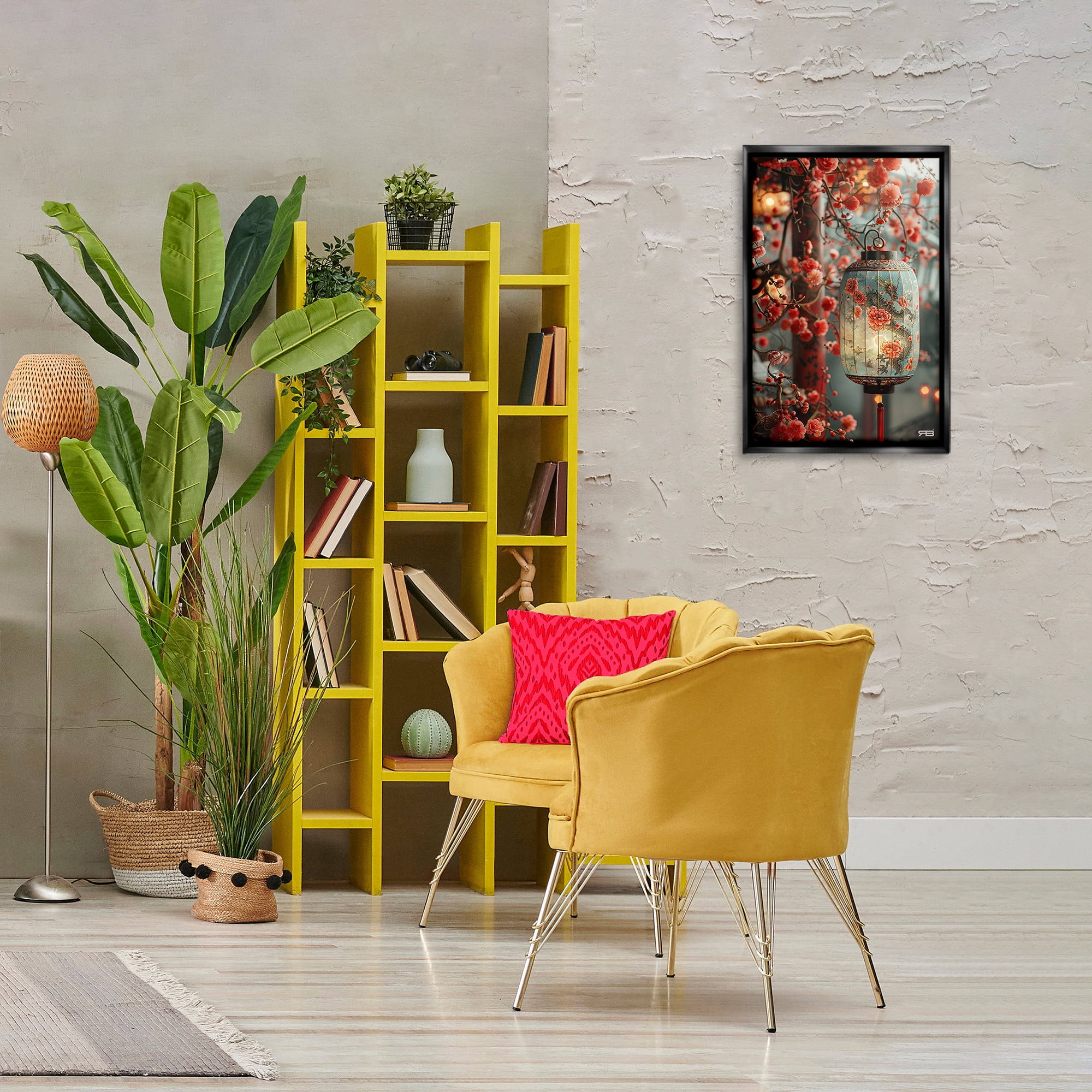 Stupell Industries Florals with Asian Motif Botanical & Floral Painting Black Floater Framed Art Print Wall Art, 17 x 25