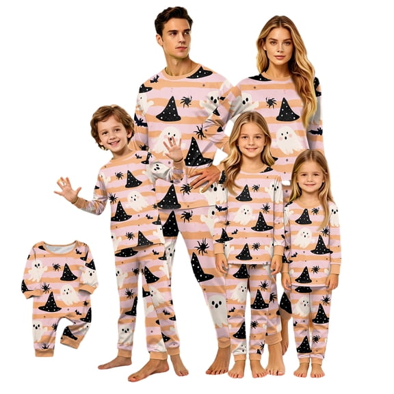 Matching Family Halloween Pajamas Set - 2026 Cute Ghost & Pumpkin Print Two-Piece Sleepwear Pjs - Family Matching Pajamas Soft Holiday Loungewear Halloween Matching Pajamas for Family