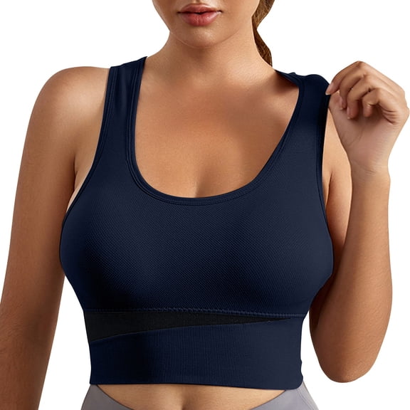 Entyinea Womens Sports Bras Plus Size Wirefree Extra-Elastic Bra Adjustable Shoulder Straps Sports Bras Navy XXL