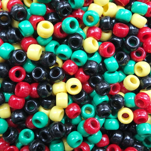 Rasta Mix Pony Beads Red Green Yellow Black Made in USA 6x9mm Large Hole