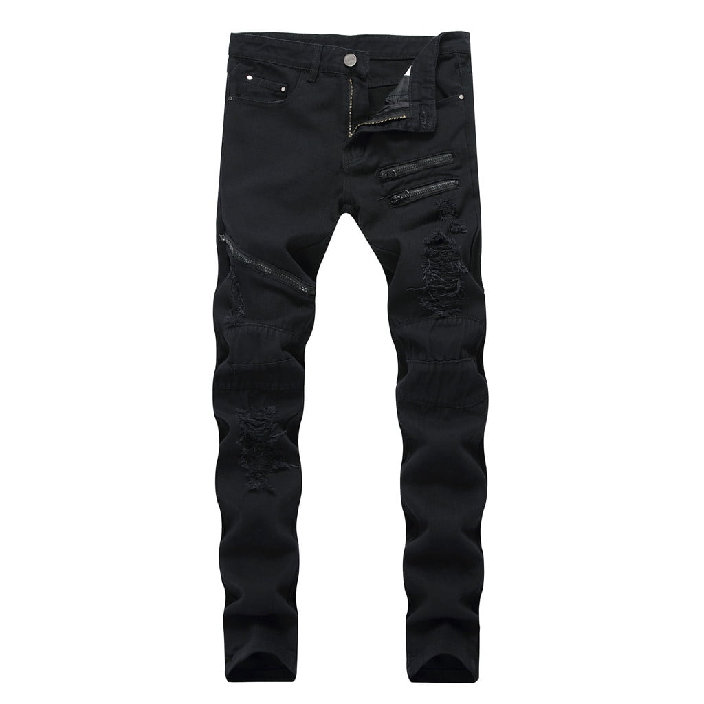 Pantalon en Denim Déchiré Extensible Élastique à la Mode pour Hommes