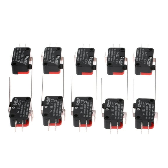 Yammee 10pcs V-153-1C25 Limit Switches Long Straight Hinge Lever Type SPDT Micro Switch