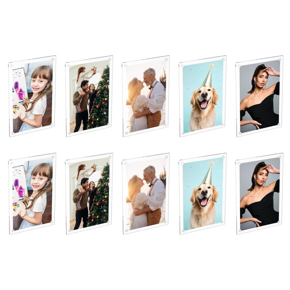Uxcell 5.91 x 3.94 Inch Acrylic Fridge Magnetic Frame, 10Pcs Mini Picture Frames Double Sided Photo Frame for Fujifilm Refrigerator, Clear