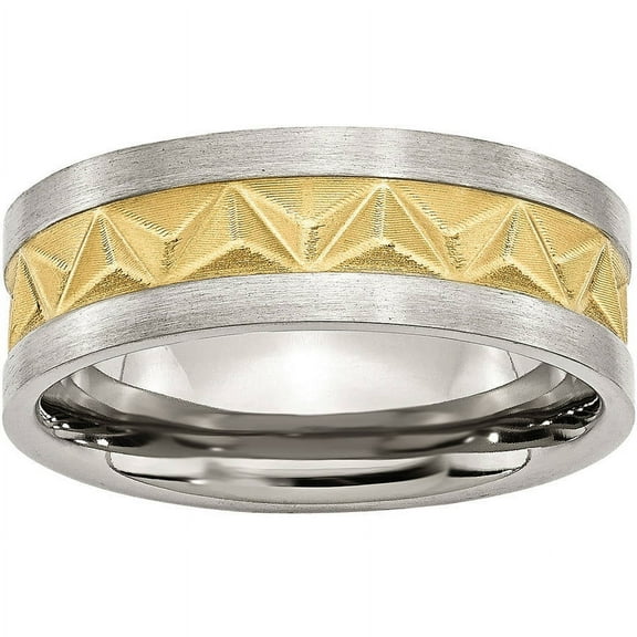 Stainless Steel Grooved Yellow IP-plated Mens 8mm Brushed Band