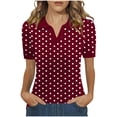 thumbnail image 3 of VBVC Women's Polka Dot Collared Shirt,Short Sleeve V-Neck Top For Women,Ladies Summer Stretchy Breathable Blouse,Wine,S-2XL, 3 of 6