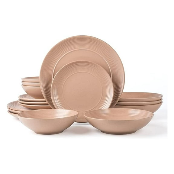 RINGAR 16pc Stoneware Dinnerware Set for 4 - Coral Speckle Matte - Dinner & Pasta Bowls, Plates
