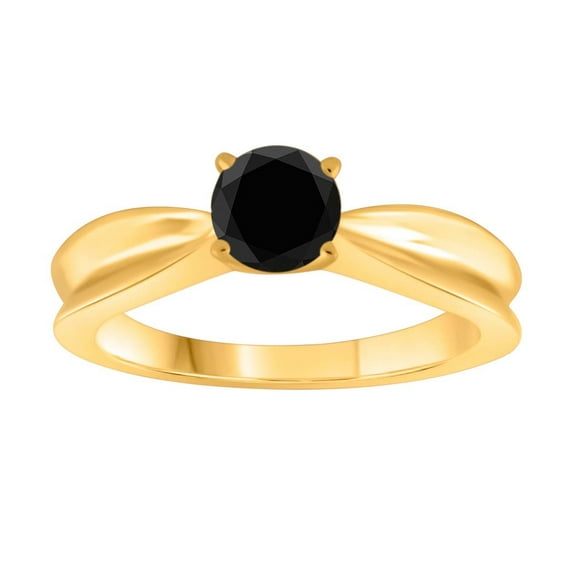 Black Diamond Solitaire 1/2 Carat 10K White, Yellow & Rose Gold Ring