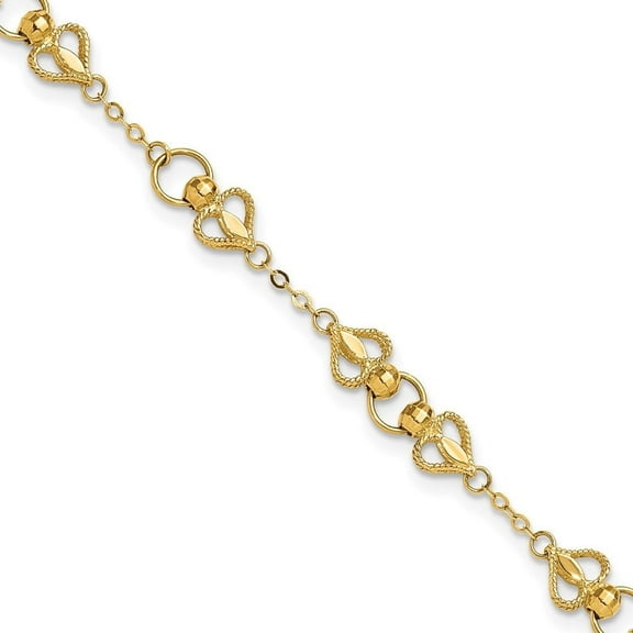 Auriga Fine Jewelry 10K Yellow Gold Polished Heart Bracelet 7.5" for Women