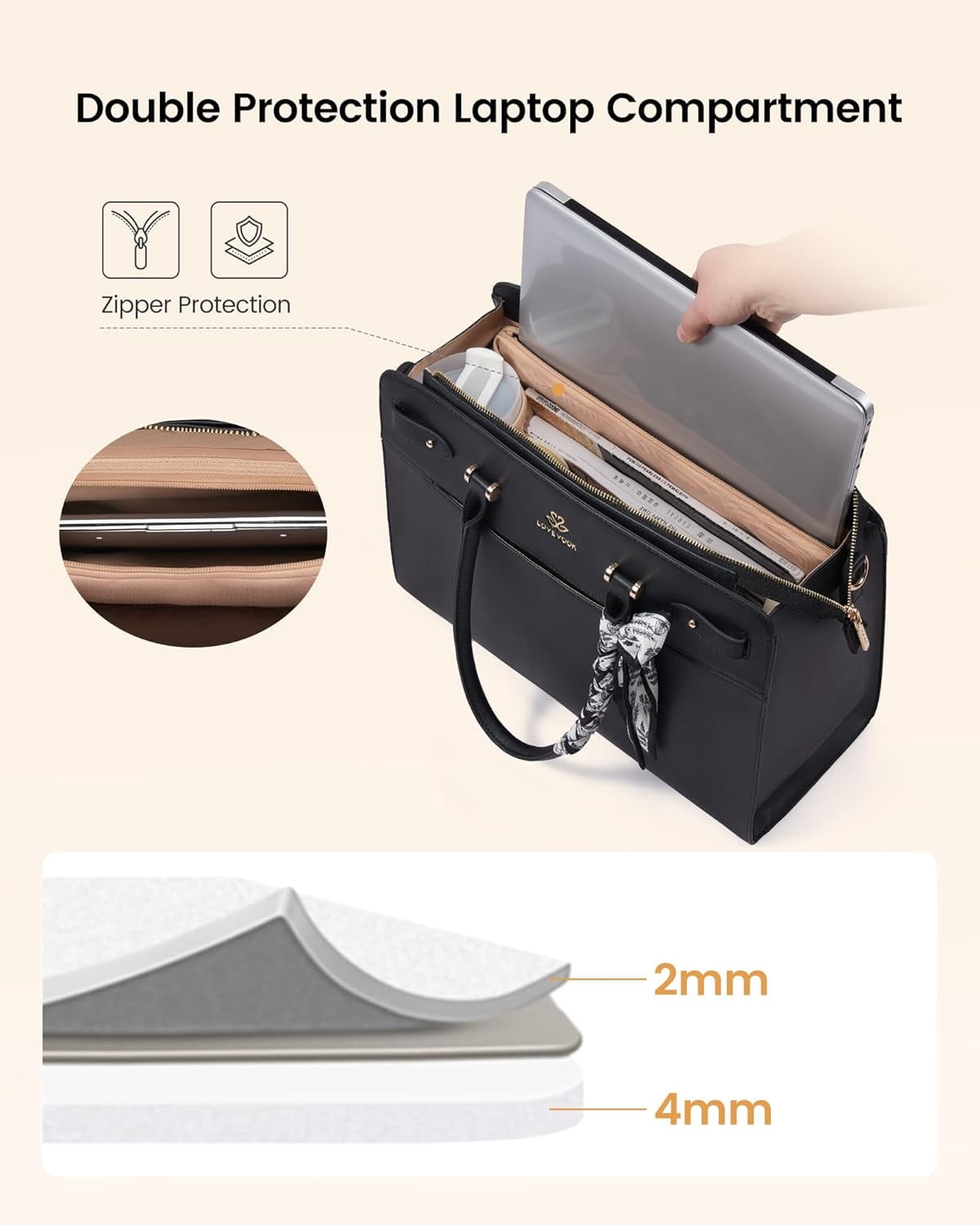 LOVEVOOK Laptop Tote Bag for Women, PU Leather Work Bag Waterproof Briefcase Handbag for Teacher Business with Silk Scarf
