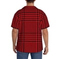 thumbnail image 3 of Fotbe Red Black Houndstooth Camisa Estampada de Manga Corta para Hombre, Casual de Verano, Estilo Playero, Sin Arrugas-Small, 3 of 5