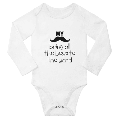 

My Mustache Bring All The Boys To The Yard Cute Baby Long Sleeve Rompers Boy Girl Unisex (White 6-12M)