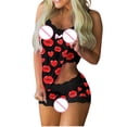 thumbnail image 4 of Clearance under $5 JINMGG Shorts for Women Clearance $5 Womens Printing Lace Sling Sleeveless Tank Tops Splicing Shorts Casual Set Red XXL, 4 of 6