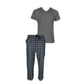 thumbnail image 2 of Men's Pajama Set Plaid Super Soft 2pcs Short Sleeve Top & Bottom Cozy Lounge Set, Black Check Grey, S, 2 of 5