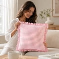 thumbnail image 7 of Pink Checkered Pillow Cover, Ruffled Frill Decorative Cushion Case for Sofa, Bed, Chair, Bedroom, Living Room and Cottage Home Decor, 7 of 7