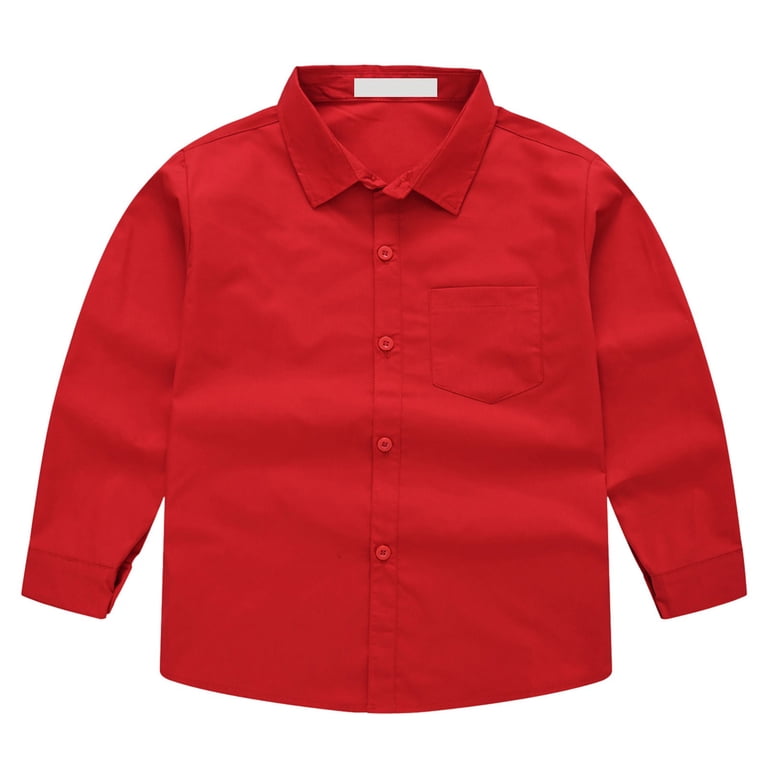 Button Up Shirt Boys Black Dress Pants Boys' Long Sleeve Button Down  Toddler Dress Shirt Oxford Uniform Shirt with Chest Pocket Red 7-8 Years -  Walmart.com