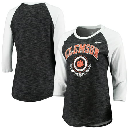 Women's Nike Black/White Clemson Tigers Logo Raglan Performance 3/4-Sleeve T-Shirt