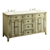 Benton Collection 60" Distressed Beige Farmhouse Bathroom Vanity with White Marble Top