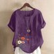 thumbnail image 2 of Vestidos Casuales Para Mujer, Blusas De Mujer De Moda Blusa informal de lino con cuello redondo, manga corta y botones para mujer, 2 of 4