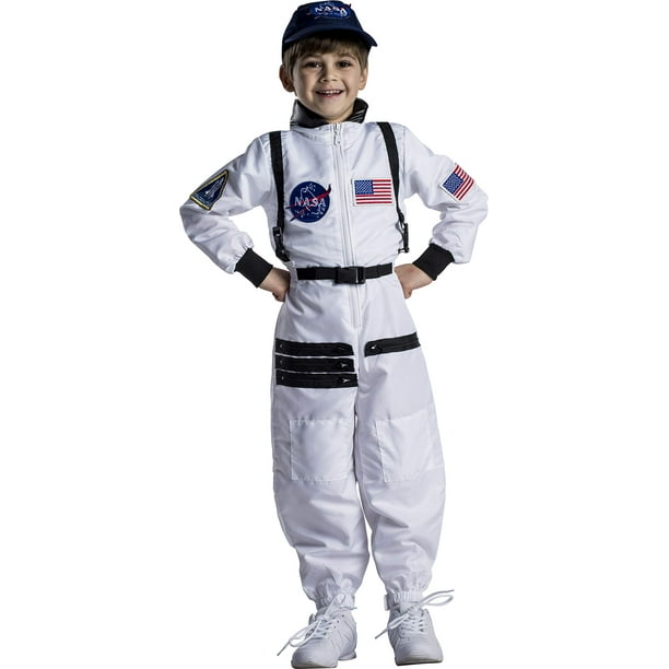 Disfraz de astronauta estadounidense de la NASA para niños, color blanco