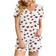 thumbnail image 2 of Goodtrade8 Lounge Sets Petite with Pocket Printed Short Sleeve V-Neck Casual Sleepwear Holiday Pajamas for Women, 2 of 8