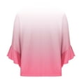thumbnail image 4 of Wyobmus 3/4 Sleeve Tops for Women Casual Ruffled Cuffed Short Sleeve V Neck T Shirts Gradient Color Blouses Dressy Tunic Tops A-Watermelon Red, 4 of 5