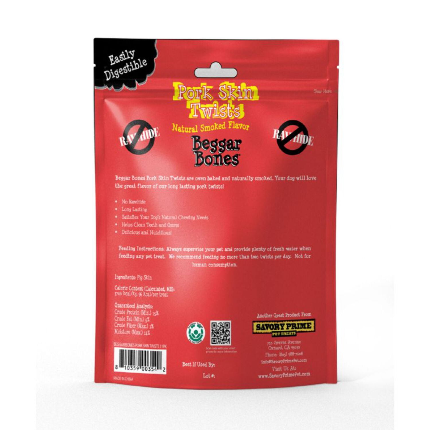 Beggar Bones Pork Skin Twists Dog Treats 11 pack 11 ea
