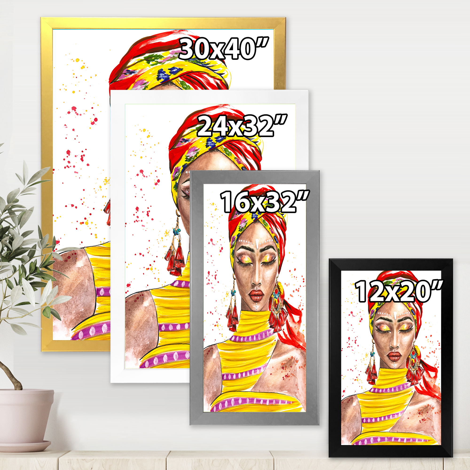 Designart 'Exotic Colorful Portrait of Afro American Woman' Traditional Framed Art Print