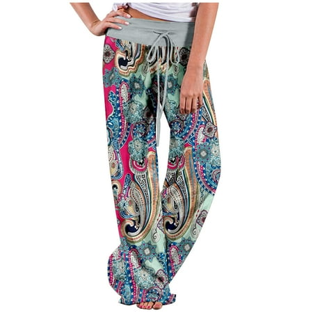 

Dyegold Lounge Pants Women Comfy Casual Pajama Y2k Pants Floral Print Drawstring High Waist Wide Leg Palazzo Lounge Pants