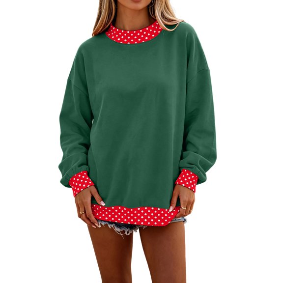 Lumtrix Polka Dot Mock Neck Sweatshirt Women Oversized Cute Fall Baggy Sweatshirt Casual Long Sleeve Pullovers Dark Green 2XL