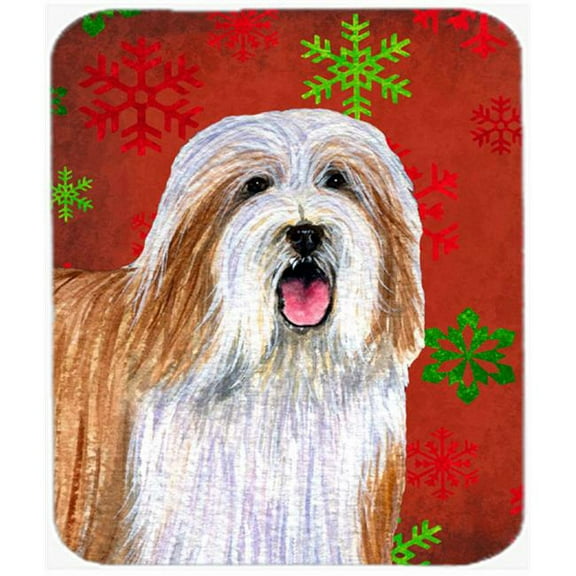 Bearded Collie Red And Green Snowflakes Christmas Mouse Pad, Hot Pad Or Trivet - 7.75 x 9.25 In.