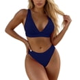 thumbnail image 2 of Womens High Waisted Thong Bikini Sets Triangle Top Deep V Neck Two Piece Swimsuit Bathing Suits Navy S(S), 2 of 6