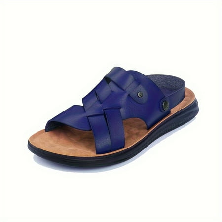 

Men s With Hook & Loop Fastener Decor Solid Out Sandals With Split Leather Uppers Breathable Wear-resistant Slip On Shoes For Outdoor Casual