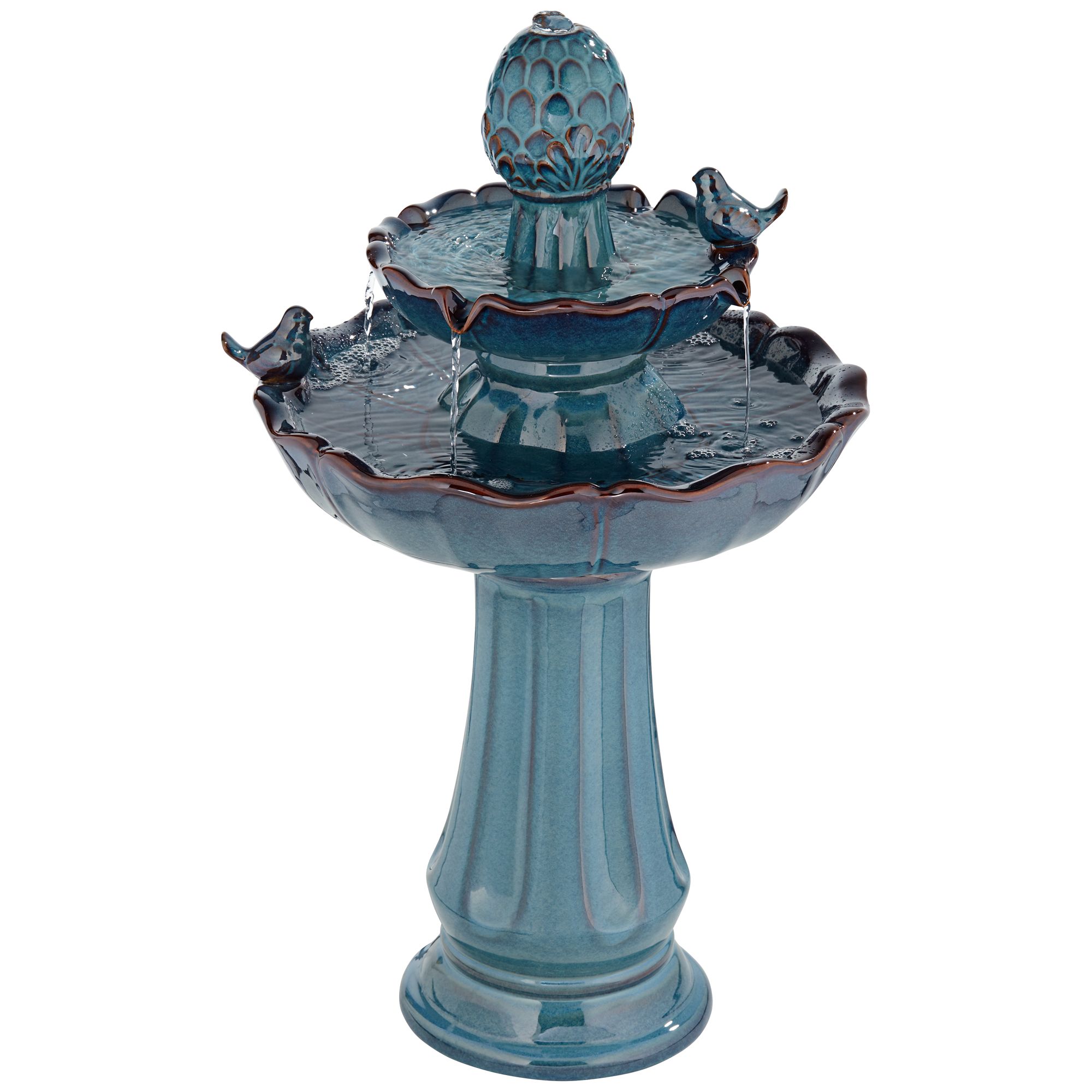 Bathing Bird 28 1/4" High Large Asian Outdoor Decor Turquoise Ceramic Floor Fountain 2-Tier Outside Garden Patio