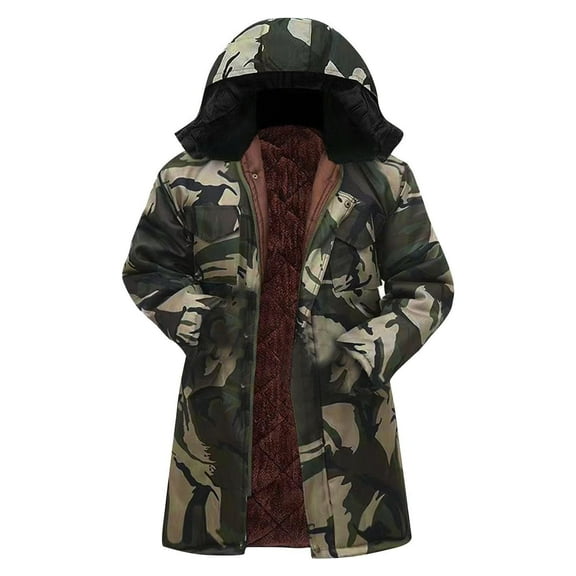 Jamicy Mens Jackets Casual Men's Thicken Ski Jacket Winter Windproof Mountain Warm Coat Snowboarding Fleece Lined Camo Parka Jackets with Hood