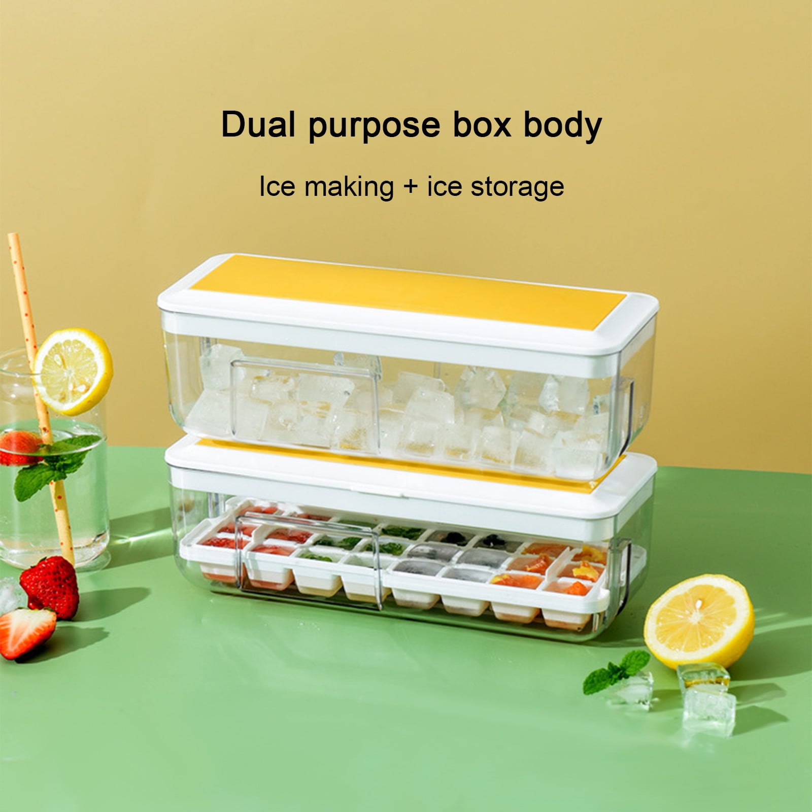 Wovilon Ice CubesTray Kitchen Gadgets Kitchen Utensils Set Ice Tray With Lid And Storage Bin For Freezer, Frozen Ice Cubes Making, Freezer Ice Cubes Box, One Second Out Of The Ice Silicone Ice Tray