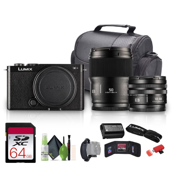 Panasonic Lumix S9 Appareil Photo Sans Miroir avec Objectif 18-40mm f/4.5-6.3 et Objectif L-Mount 50mm F1.8 (Noir) Ensemble avec Carte Mémoire SDXC 64 Go + Portefeuille pour Carte Mémoire + Lecteur de Carte USB + Plus